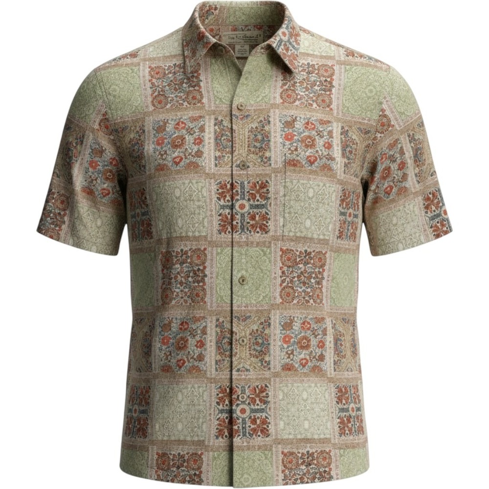 Tori Richard Mens L Cotton Lawn Short Sleeve Button Down Shirt Patchwork Floral